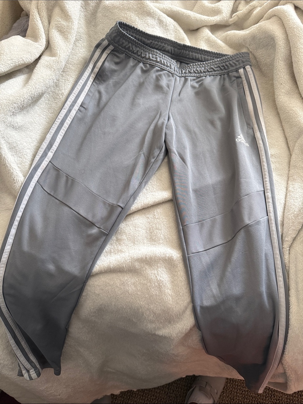 adidas Gray Athletic Track Pants with White Stripes